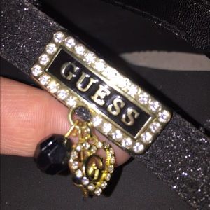 Guess Black wedge flip flops with charms